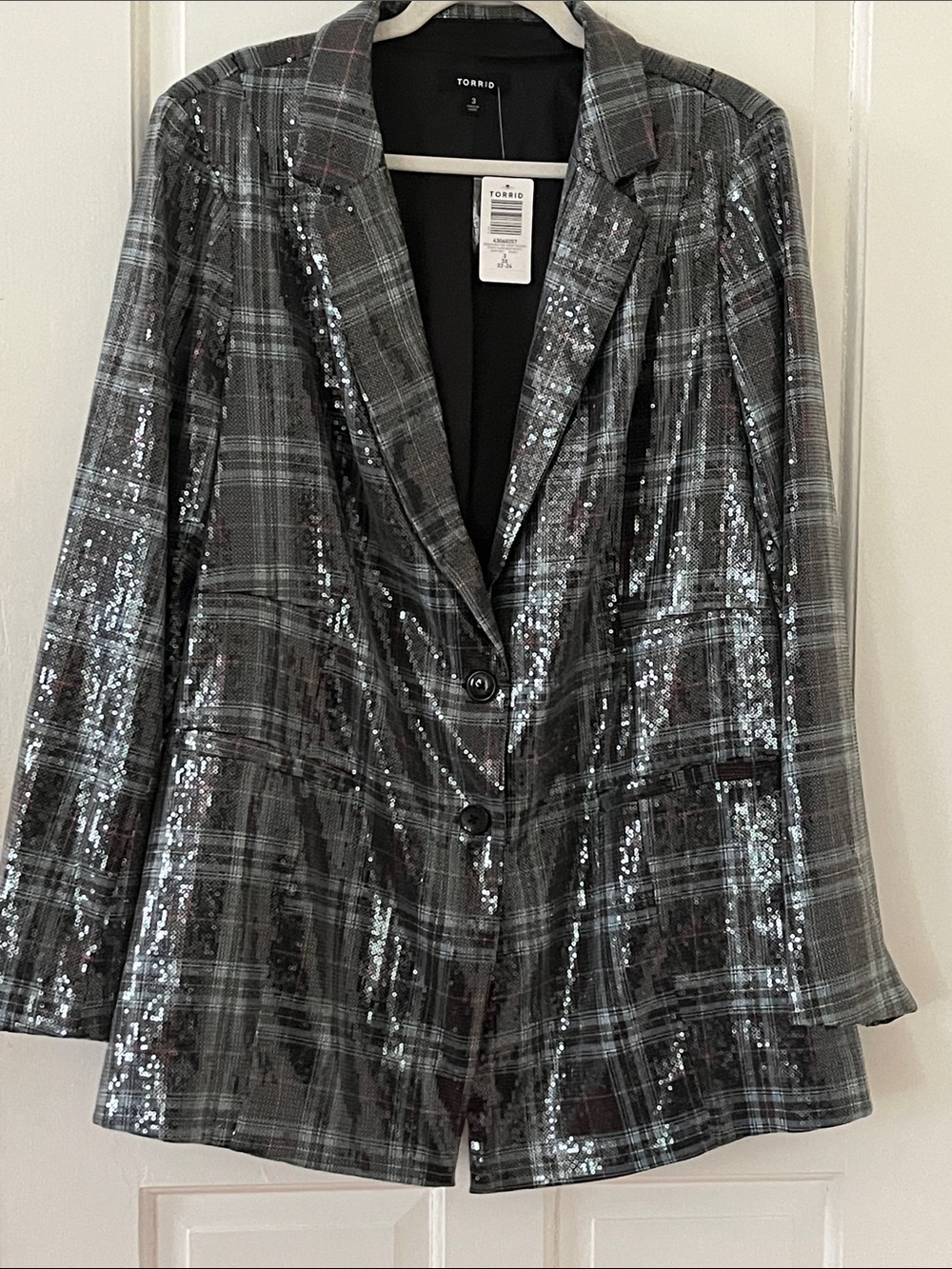 torrid Black & Gray Sequin Plaid Blazer